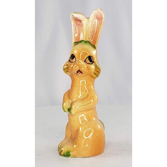 Vintage Japan Orange Green Bunny Rabbit Figurine - Picture 1 of 7